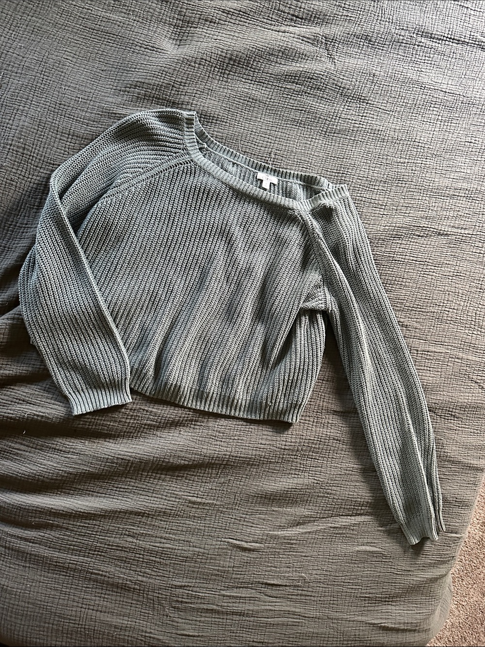Source Unknown Cropped Crewneck Sweater in Light Gray